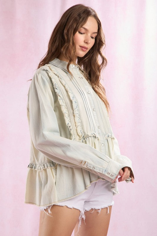 Ice Denim Ruffle Shirt